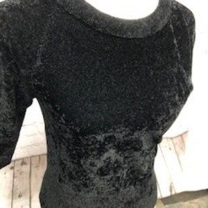 Per Se black tight three quarter sleeve chenille top